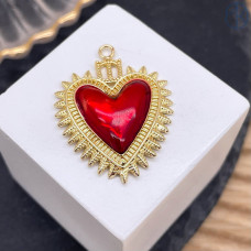 Подвеска сердце красная эмаль, цвет золото 28 мм
