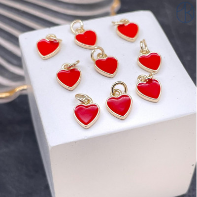  Подвеска сердце красная эмаль, цвет золото 9 мм 