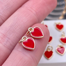  Подвеска сердце красная эмаль, цвет золото 9 мм 