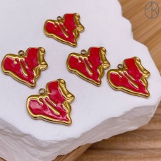 Подвеска сердце красная эмаль сталь 18 мм, цвет золото 