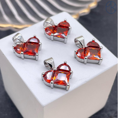 Подвеска Сердце красно-коричневые цирконы, цвет серебро 12х12 мм 