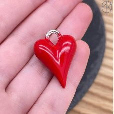 Подвеска сердце красное, цвет серебро 27 мм