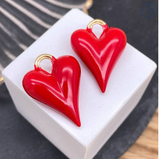 Подвеска сердце красное, цвет золото 27 мм