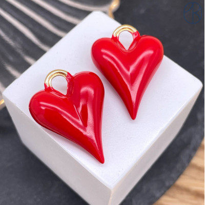 Подвеска сердце красное, цвет золото 27 мм