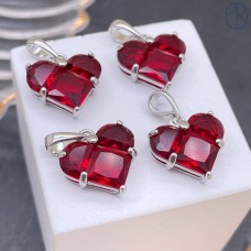 Подвеска сердце красные цирконы, цвет серебро 14,5х14 мм