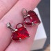 Подвеска сердце красные цирконы, цвет серебро 14,5х14 мм