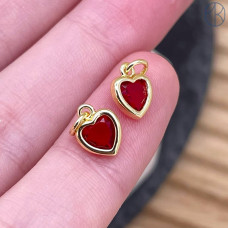 Подвеска сердце красный циркон, цвет золото 6х8 мм