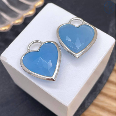 Подвеска сердце кварц голубой тонированный, цвет серебро 20х20