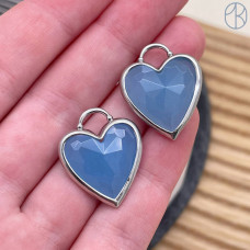 Подвеска сердце кварц голубой тонированный, цвет серебро 20х20