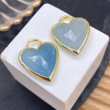 Подвеска сердце кварц голубой тонированный, цвет золото 20х20