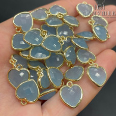 Подвеска сердце кварц голубой (тонированный) огранка, цвет золото 12х13 мм
