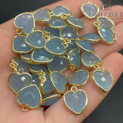 Подвеска сердце кварц голубой (тонированный) огранка, цвет золото 12х13 мм