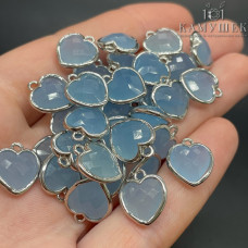 Подвеска сердце кварц тонированный голубой огранка, цвет серебро 12х13 мм 