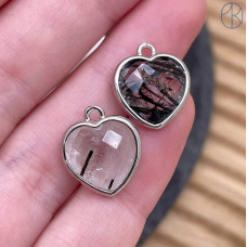 Подвеска сердце кварц турмалиновый, цвет серебро 12х13 мм