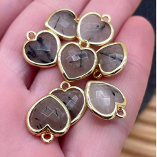Подвеска сердце кварц турмалиновый, цвет золото 12х13 мм