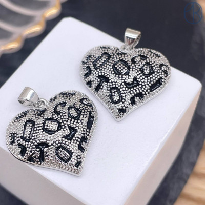 Подвеска сердце леопард, цвет серебро 21 мм