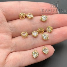 Подвеска Сердце мини белый циркон,цвет золото 6,5*8 мм