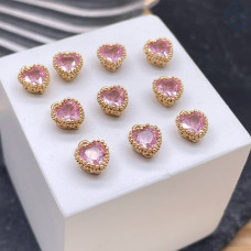 Подвеска сердце мини розовый циркон, цвет золото 6х8 мм