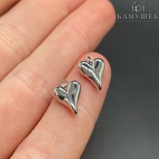 Подвеска сердце объемное, цвет серебро 8х11мм 