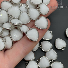 Подвеска сердце огранка агат белый имитация, цвет серебро 13х15