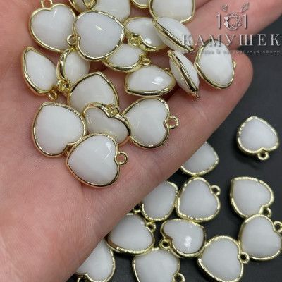Подвеска сердце огранка агат белый имитация, цвет золото 13х15
