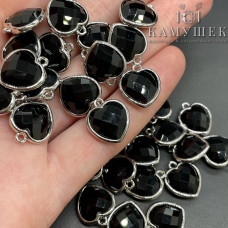 Подвеска сердце огранка агат черный, цвет серебро 13х15