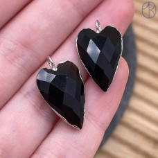 Подвеска сердце огранка агат черный, цвет серебро 18х13 мм