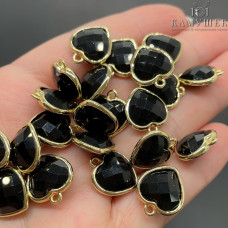 Подвеска сердце огранка агат черный, цвет золото 13х15