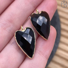 Подвеска сердце огранка агат черный, цвет золото 18х13 мм