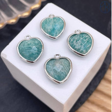 Подвеска сердце огранка амазонит, цвет серебро 13х15