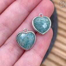 Подвеска сердце огранка амазонит, цвет серебро 13х15