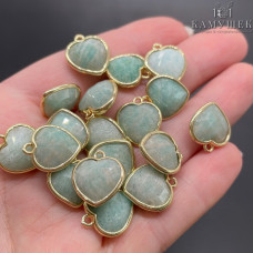 Подвеска сердце огранка амазонит, цвет золото 13х15