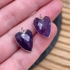 Подвеска сердце огранка аметист, цвет серебро 17х12 мм