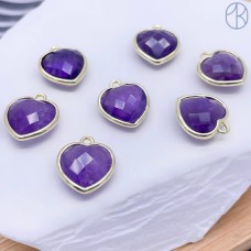 Подвеска сердце огранка аметист, цвет золото 13х15