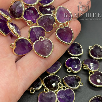 Подвеска сердце огранка аметист, цвет золото 13х15
