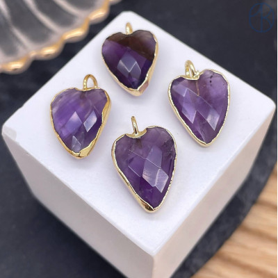 Подвеска сердце огранка аметист, цвет золото 17х12 мм