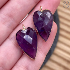 Подвеска сердце огранка аметист, цвет золото 18х13 мм