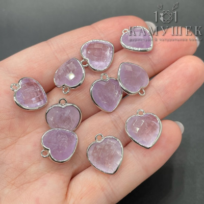 Подвеска сердце огранка аметист лавандовый, цвет серебро 13х15