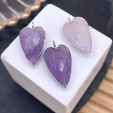 Подвеска сердце огранка аметист лавандовый, цвет серебро 18х13 мм