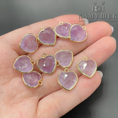 Подвеска сердце огранка аметист лавандовый, цвет золото 13х15