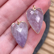 Подвеска сердце огранка аметист лавандовый, цвет золото 18х13 мм