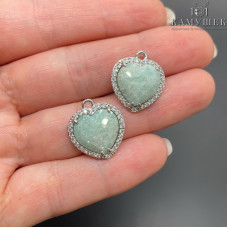 Подвеска сердце огранка цирконы амазонит, цвет серебро 16х18 мм
