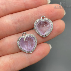 Подвеска сердце огранка цирконы аметист лавандовый, цвет серебро 16х18 мм