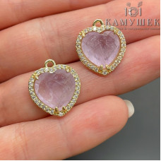 Подвеска сердце огранка цирконы аметист лавандовый, цвет золото 16х18 мм