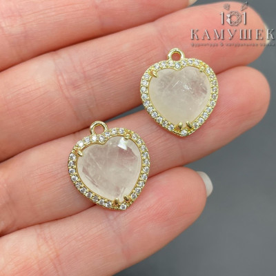 Подвеска сердце огранка цирконы горный хрусталь, цвет золото 16х18 мм
