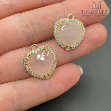 Подвеска сердце огранка цирконы розовый кварц, цвет золото 16х18 мм