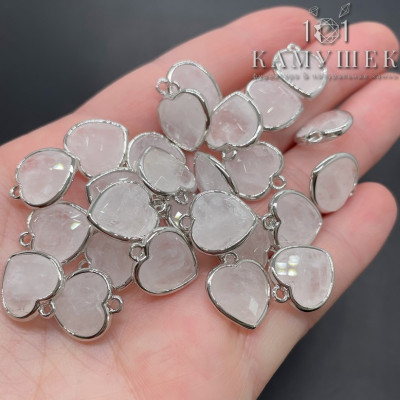 Подвеска сердце огранка горный хрусталь, цвет серебро 13х15