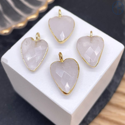 Подвеска сердце огранка горный хрусталь, цвет золото 17х12 мм