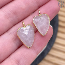 Подвеска сердце огранка горный хрусталь, цвет золото 17х12 мм
