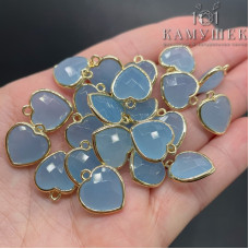 Подвеска сердце огранка кварц голубой тонированный, цвет золото 13х15